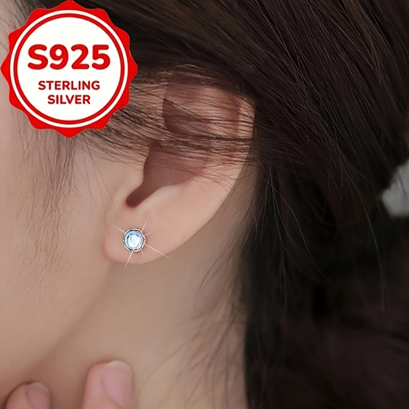 2pcs Women's S925 Silver Moonstone Stud Earrings, Festive Gift